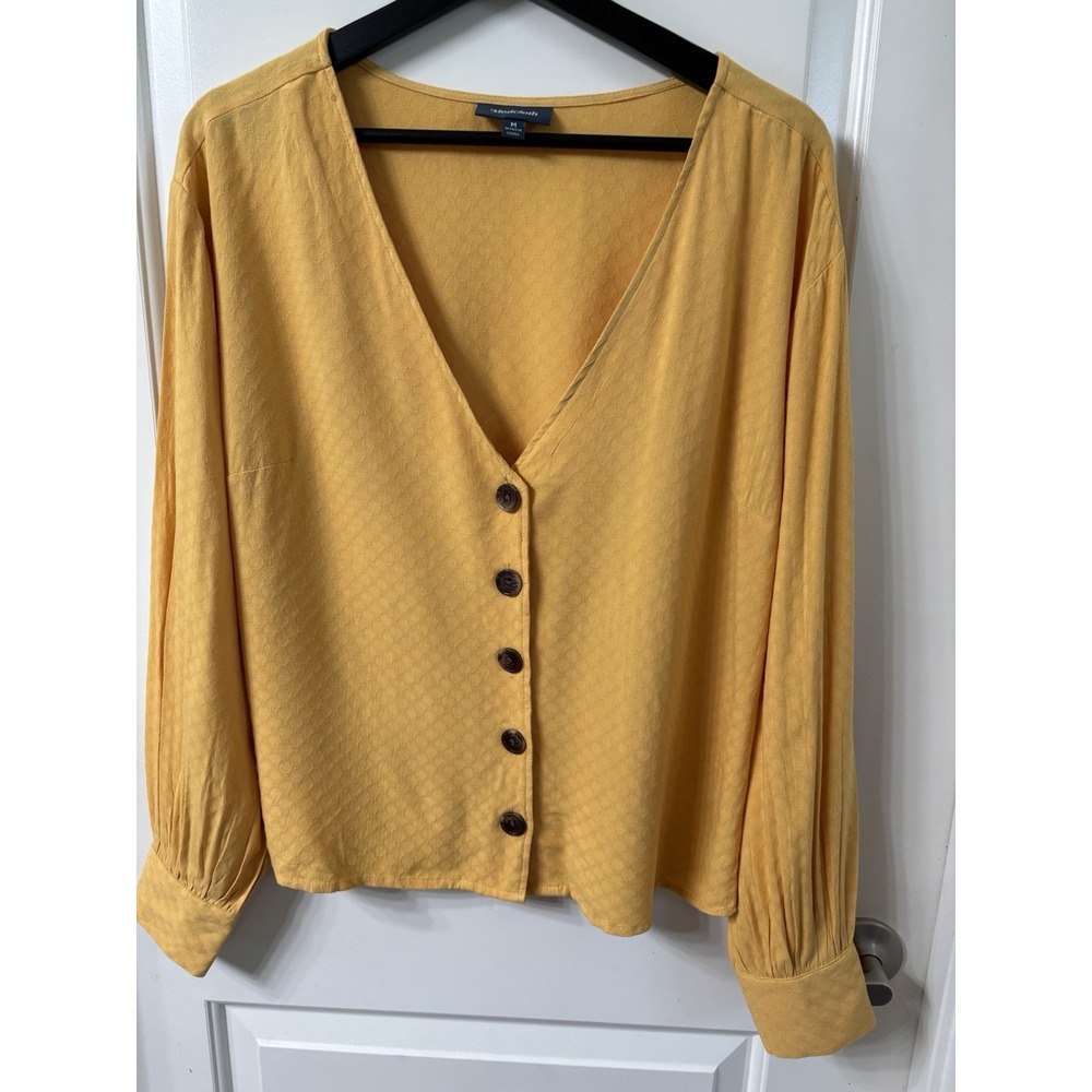 Modcloth Long Sleeve Button Front Blouse Top Womens Size M  Fall Golden Yellow